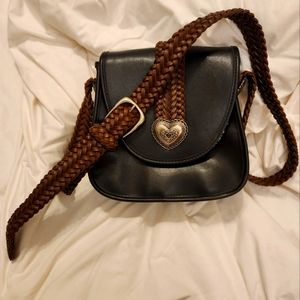 Western style handbag black and brown with Silver heart accents. Adrienne Gail.